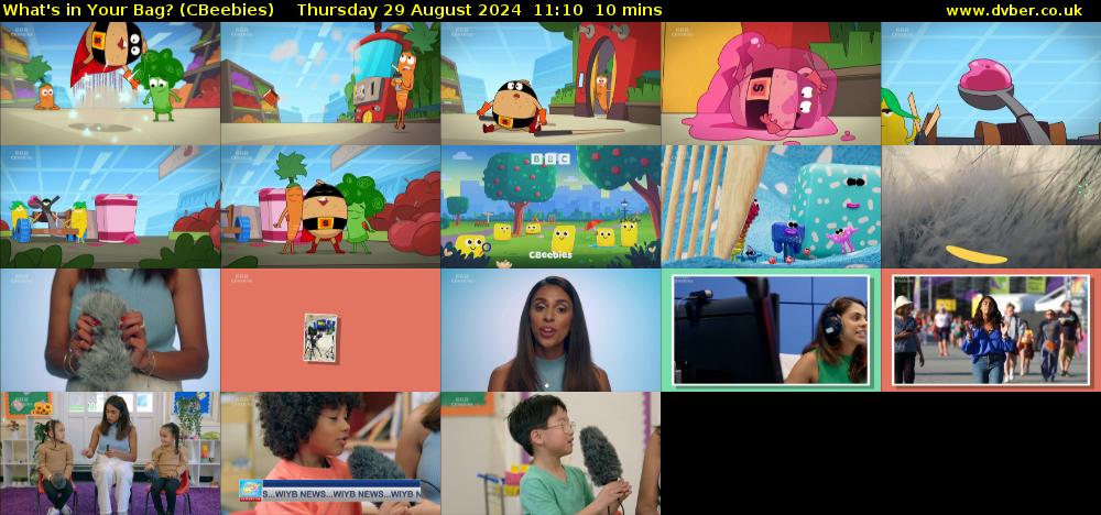 What's in Your Bag? (CBeebies) Thursday 29 August 2024 11:10 - 11:20