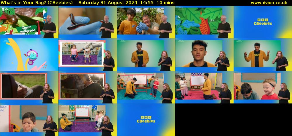 What's in Your Bag? (CBeebies) Saturday 31 August 2024 14:55 - 15:05