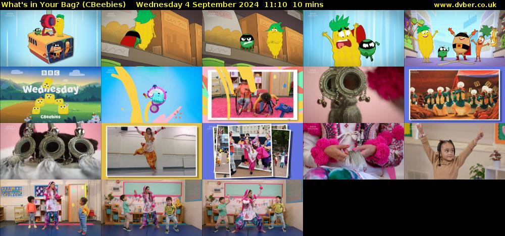 What's in Your Bag? (CBeebies) Wednesday 4 September 2024 11:10 - 11:20