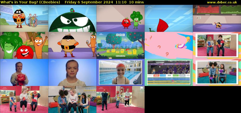 What's in Your Bag? (CBeebies) Friday 6 September 2024 11:10 - 11:20