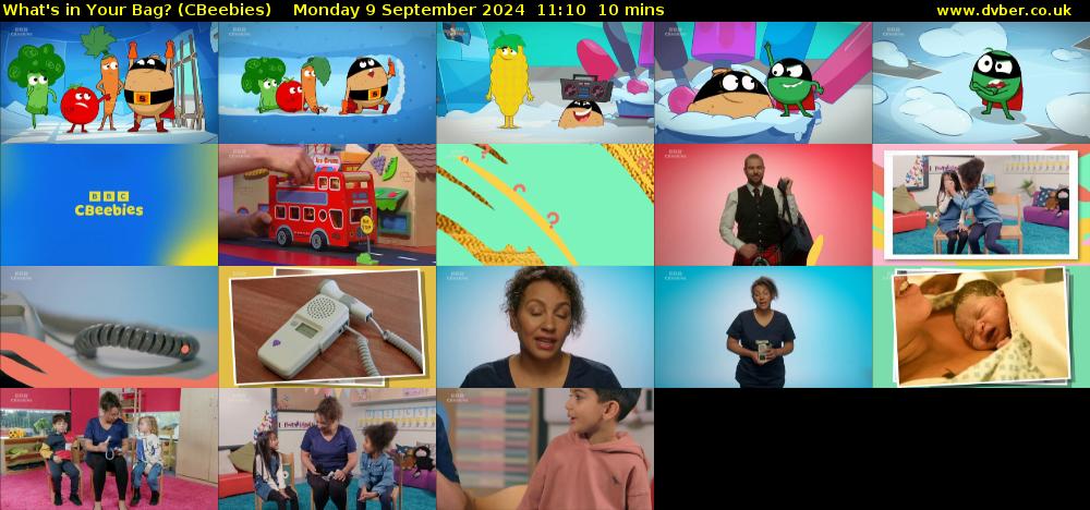 What's in Your Bag? (CBeebies) Monday 9 September 2024 11:10 - 11:20