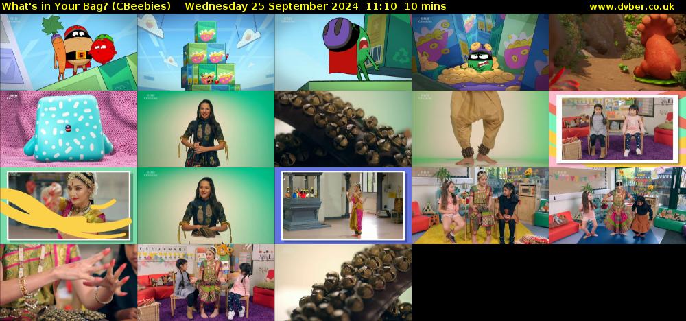 What's in Your Bag? (CBeebies) Wednesday 25 September 2024 11:10 - 11:20