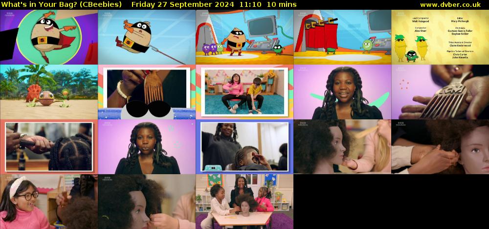 What's in Your Bag? (CBeebies) Friday 27 September 2024 11:10 - 11:20