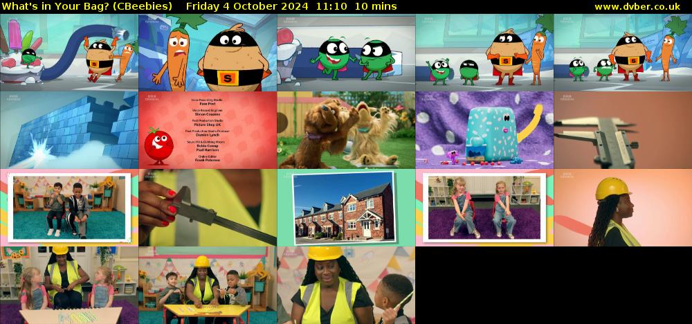 What's in Your Bag? (CBeebies) Friday 4 October 2024 11:10 - 11:20