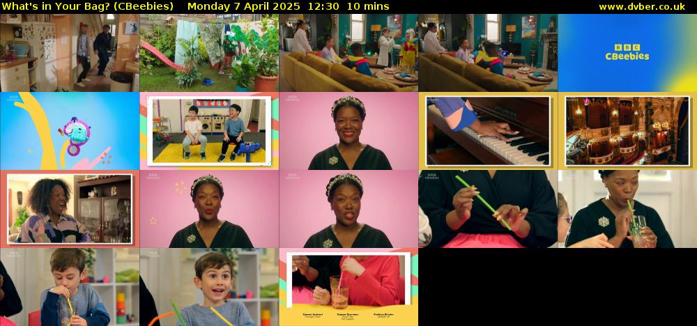 What's in Your Bag? (CBeebies) Monday 7 April 2025 12:30 - 12:40