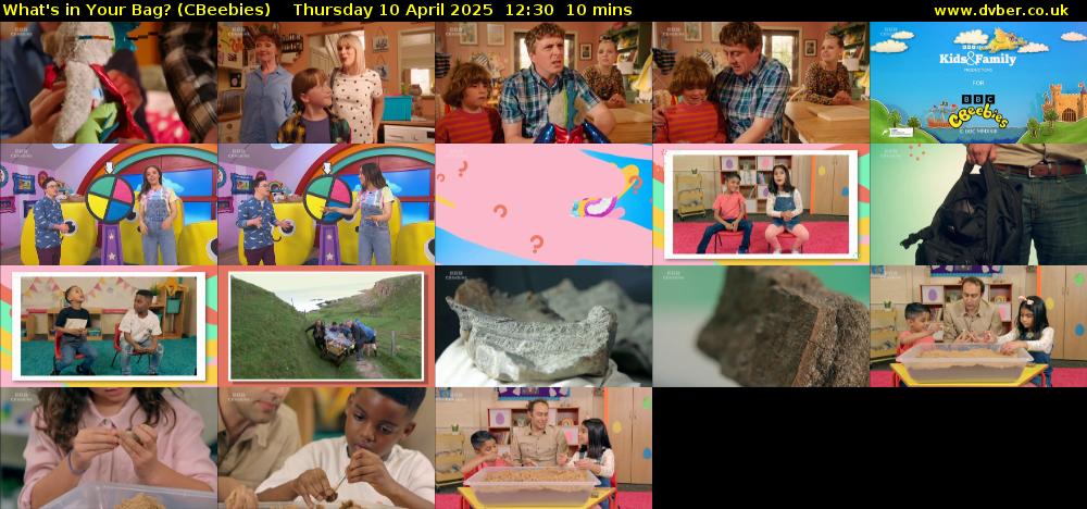 What's in Your Bag? (CBeebies) Thursday 10 April 2025 12:30 - 12:40
