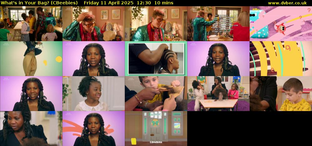 What's in Your Bag? (CBeebies) Friday 11 April 2025 12:30 - 12:40
