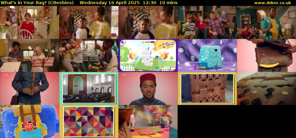 What's in Your Bag? (CBeebies) Wednesday 16 April 2025 12:30 - 12:40