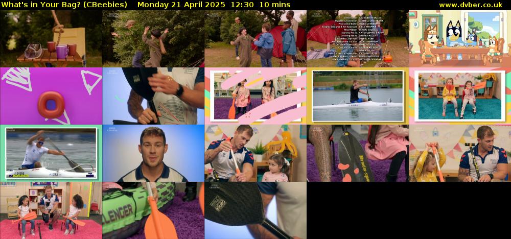 What's in Your Bag? (CBeebies) Monday 21 April 2025 12:30 - 12:40
