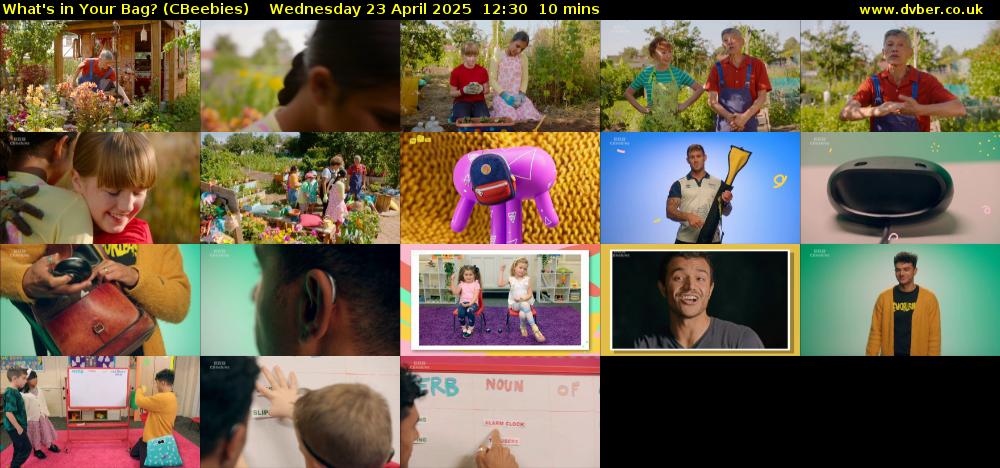 What's in Your Bag? (CBeebies) Wednesday 23 April 2025 12:30 - 12:40