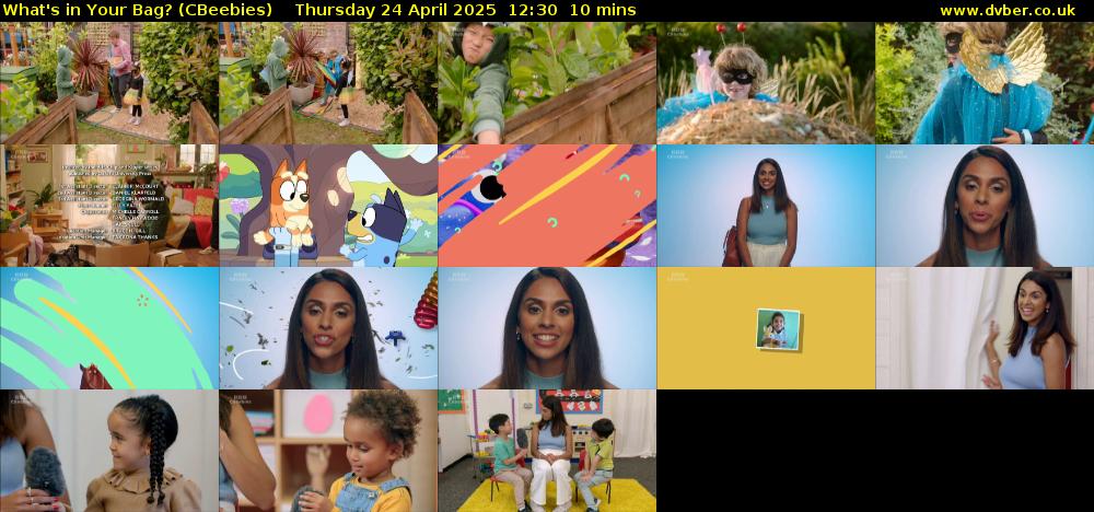 What's in Your Bag? (CBeebies) Thursday 24 April 2025 12:30 - 12:40