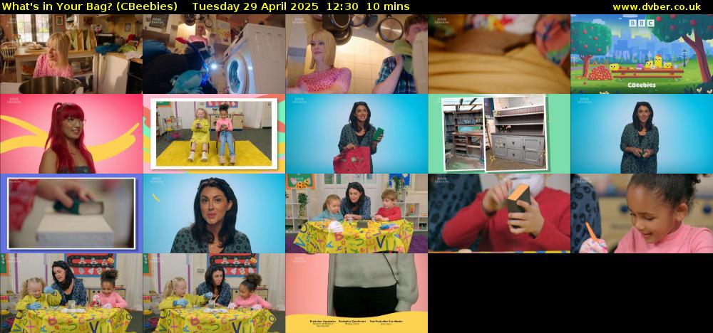 What's in Your Bag? (CBeebies) Tuesday 29 April 2025 12:30 - 12:40