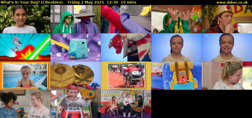 What's in Your Bag? (CBeebies) Friday 2 May 2025 12:30 - 12:40