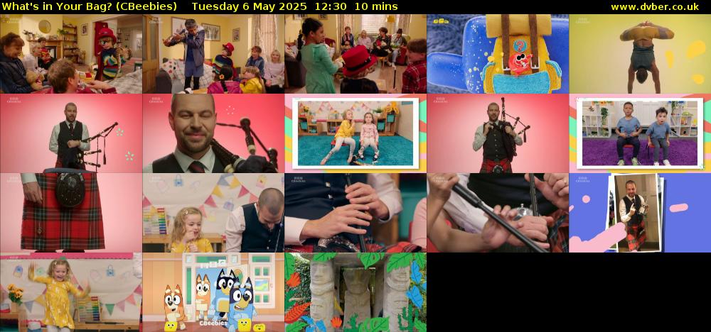 What's in Your Bag? (CBeebies) Tuesday 6 May 2025 12:30 - 12:40