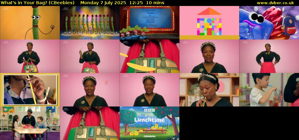 What's in Your Bag? (CBeebies) Monday 7 July 2025 12:25 - 12:35