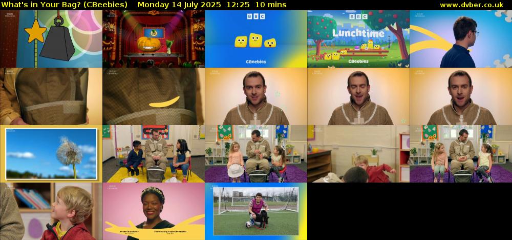 What's in Your Bag? (CBeebies) Monday 14 July 2025 12:25 - 12:35
