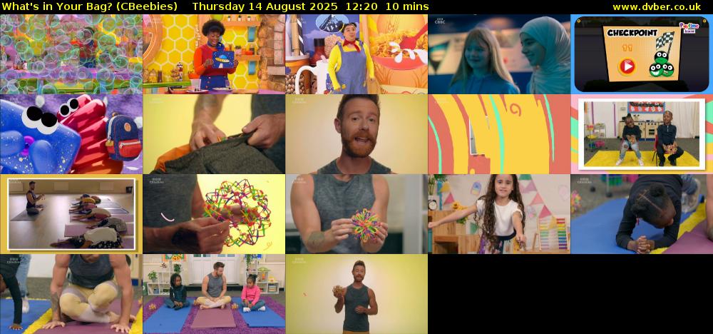 What's in Your Bag? (CBeebies) Thursday 14 August 2025 12:20 - 12:30
