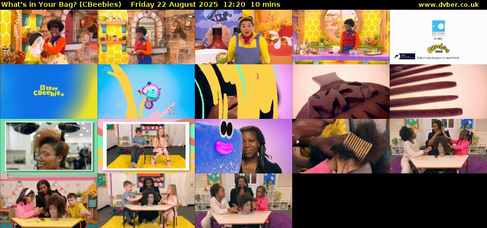 What's in Your Bag? (CBeebies) Friday 22 August 2025 12:20 - 12:30