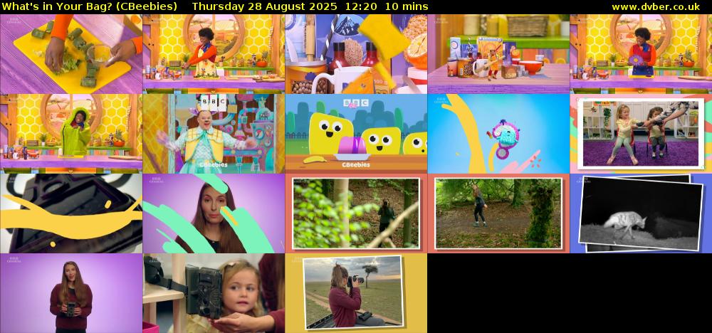 What's in Your Bag? (CBeebies) Thursday 28 August 2025 12:20 - 12:30