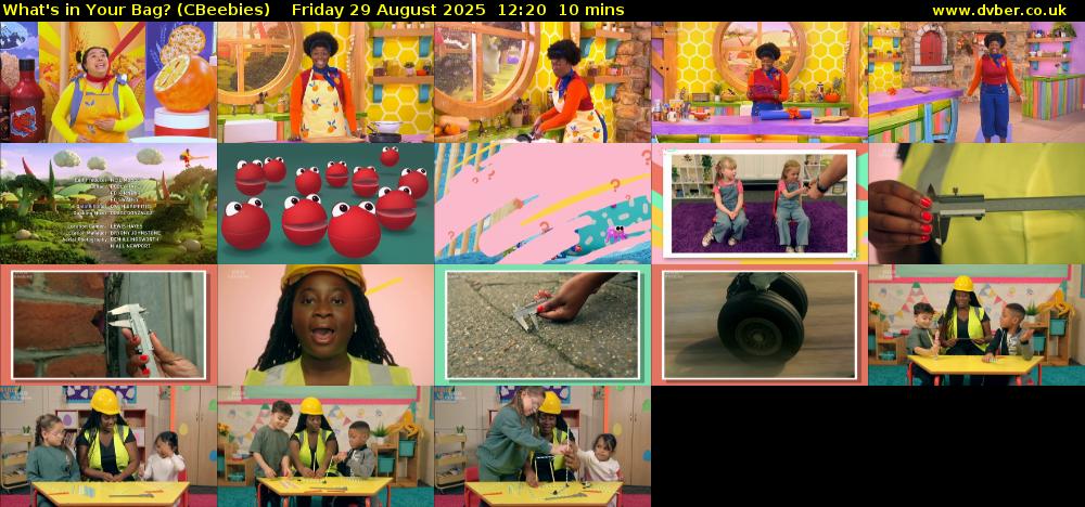 What's in Your Bag? (CBeebies) Friday 29 August 2025 12:20 - 12:30