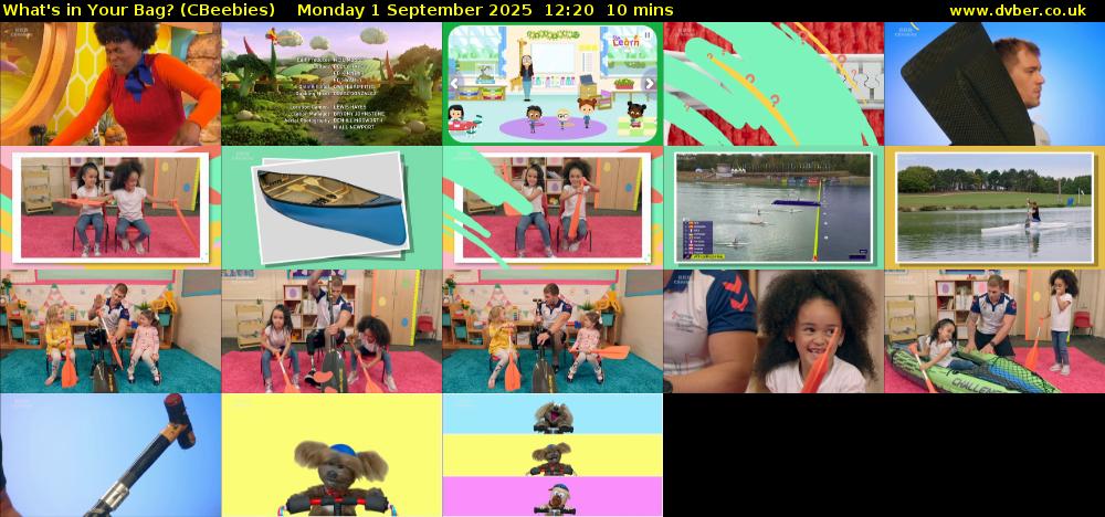 What's in Your Bag? (CBeebies) Monday 1 September 2025 12:20 - 12:30