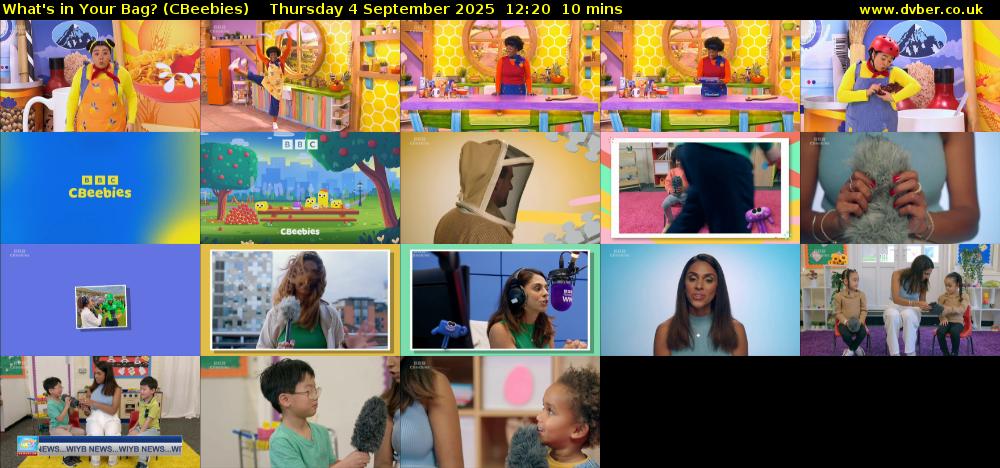 What's in Your Bag? (CBeebies) Thursday 4 September 2025 12:20 - 12:30