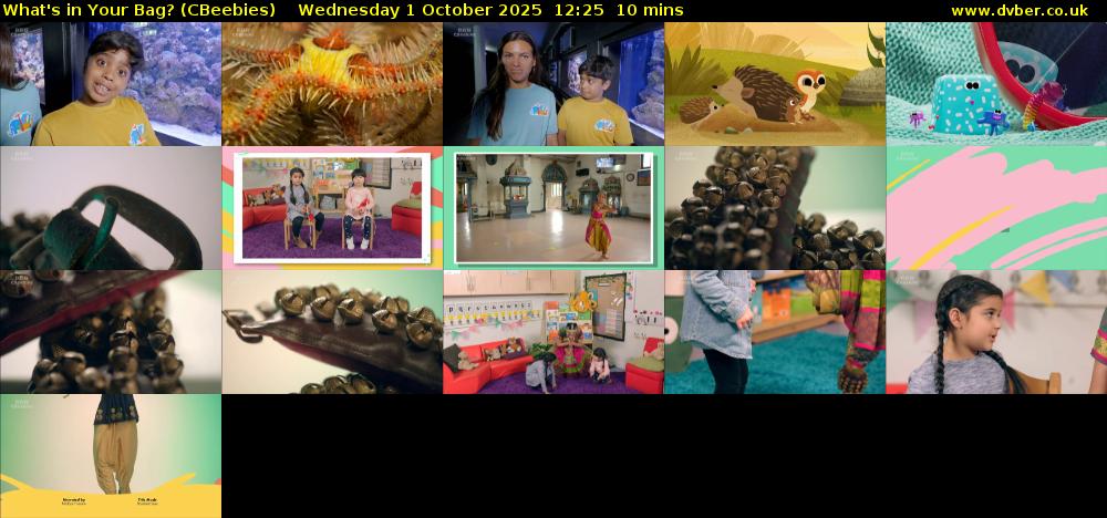 What's in Your Bag? (CBeebies) Wednesday 1 October 2025 12:25 - 12:35