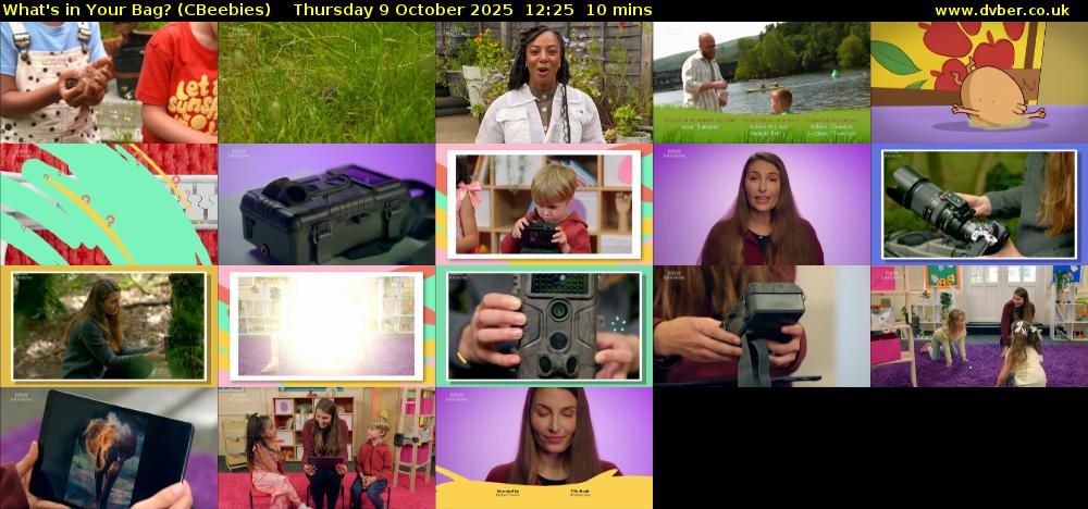 What's in Your Bag? (CBeebies) Thursday 9 October 2025 12:25 - 12:35