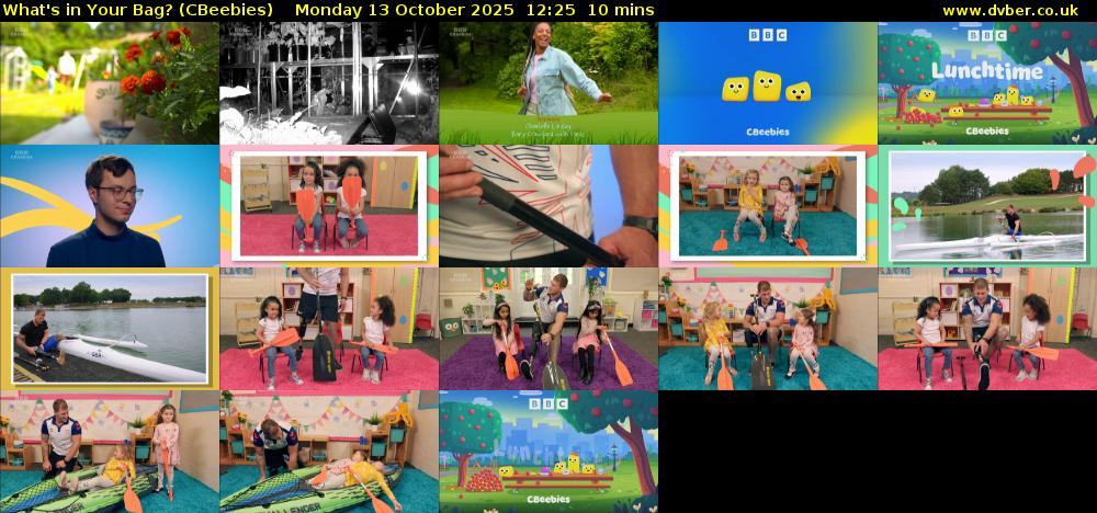 What's in Your Bag? (CBeebies) Monday 13 October 2025 12:25 - 12:35