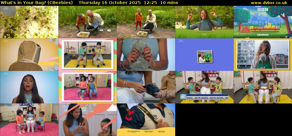 What's in Your Bag? (CBeebies) Thursday 16 October 2025 12:25 - 12:35