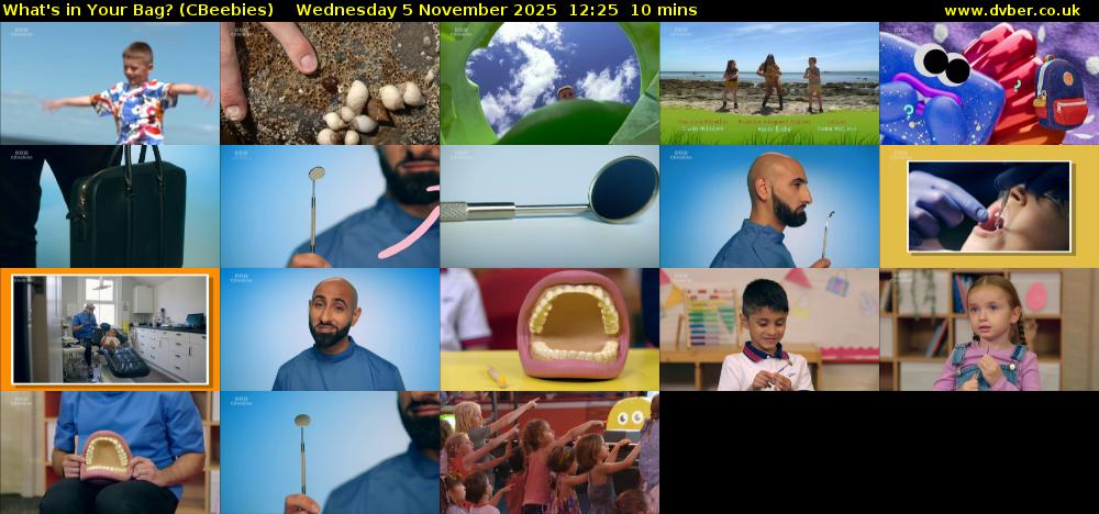 What's in Your Bag? (CBeebies) Wednesday 5 November 2025 12:25 - 12:35