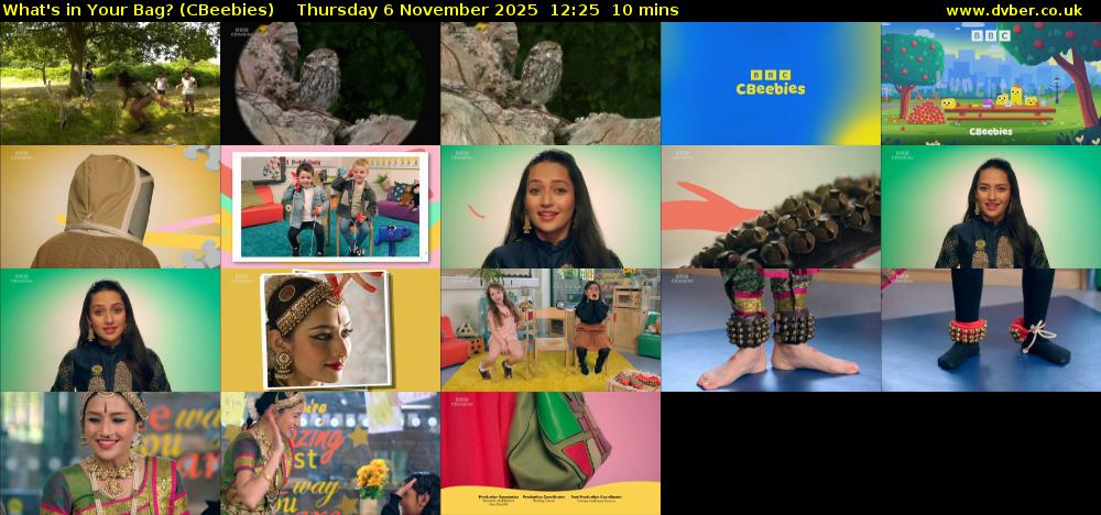 What's in Your Bag? (CBeebies) Thursday 6 November 2025 12:25 - 12:35