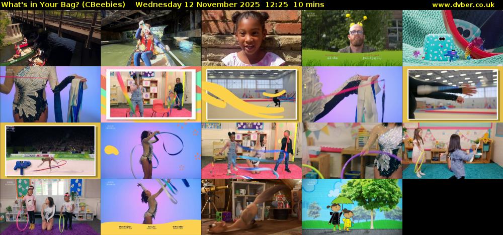 What's in Your Bag? (CBeebies) Wednesday 12 November 2025 12:25 - 12:35