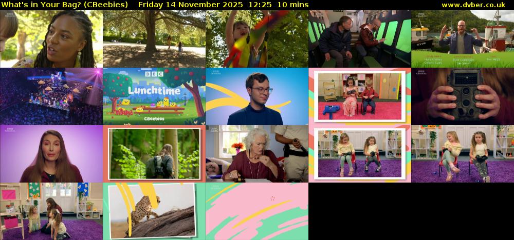 What's in Your Bag? (CBeebies) Friday 14 November 2025 12:25 - 12:35