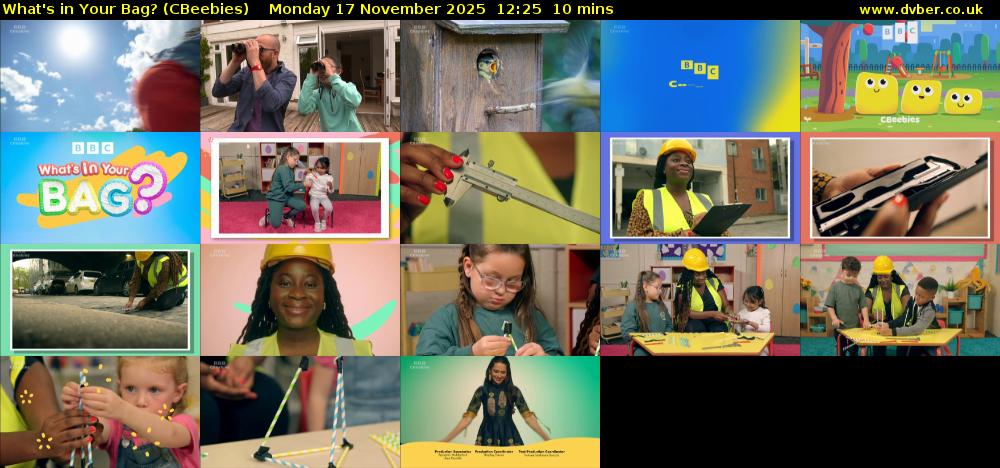 What's in Your Bag? (CBeebies) Monday 17 November 2025 12:25 - 12:35
