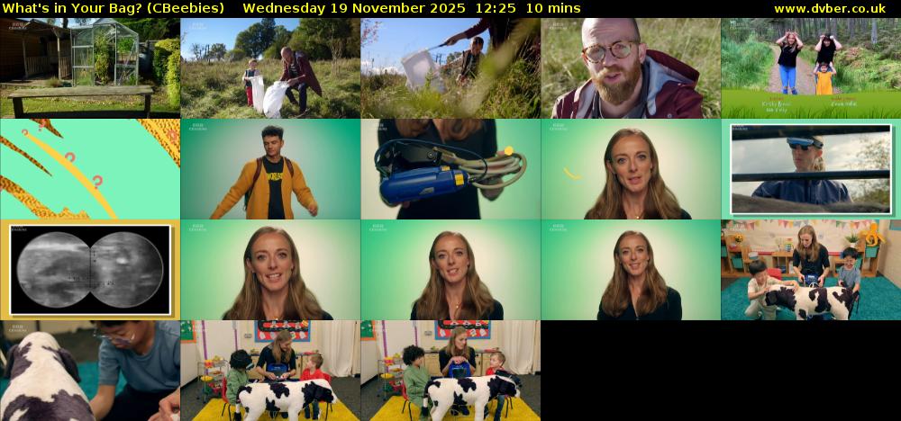 What's in Your Bag? (CBeebies) Wednesday 19 November 2025 12:25 - 12:35
