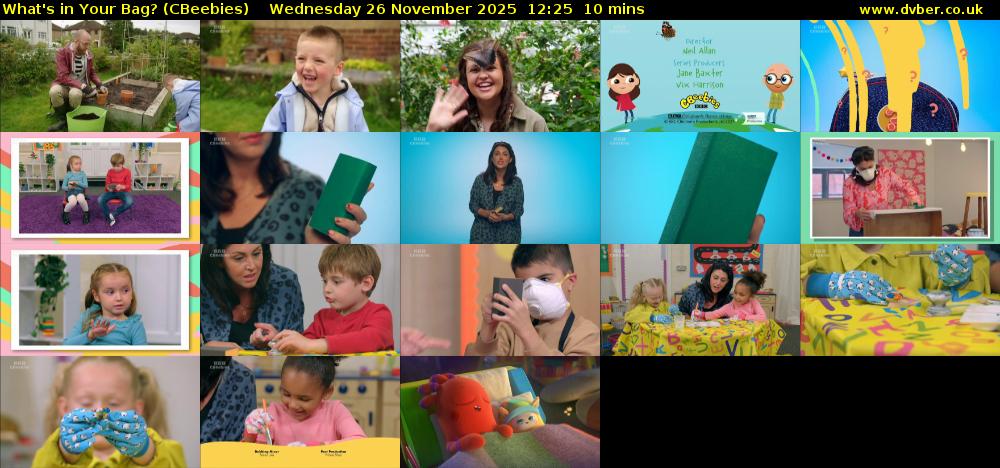 What's in Your Bag? (CBeebies) Wednesday 26 November 2025 12:25 - 12:35