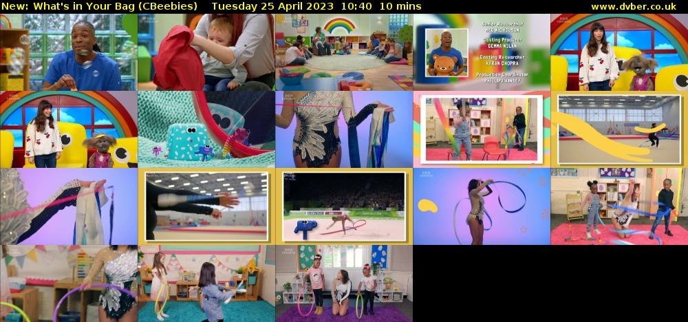 What's in Your Bag (CBeebies) Tuesday 25 April 2023 10:40 - 10:50
