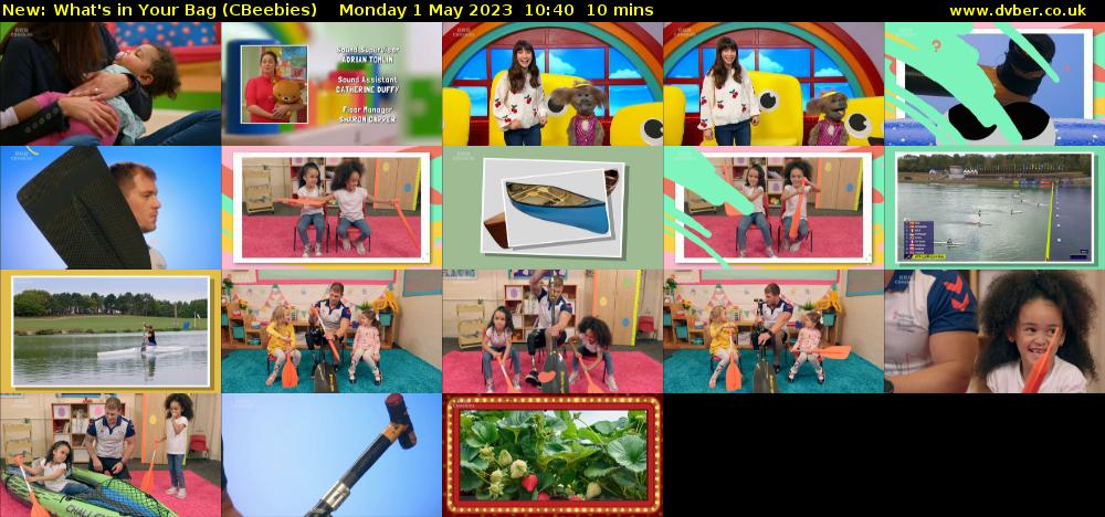 What's in Your Bag (CBeebies) Monday 1 May 2023 10:40 - 10:50