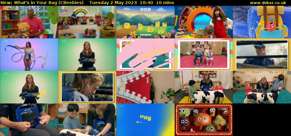 What's in Your Bag (CBeebies) Tuesday 2 May 2023 10:40 - 10:50