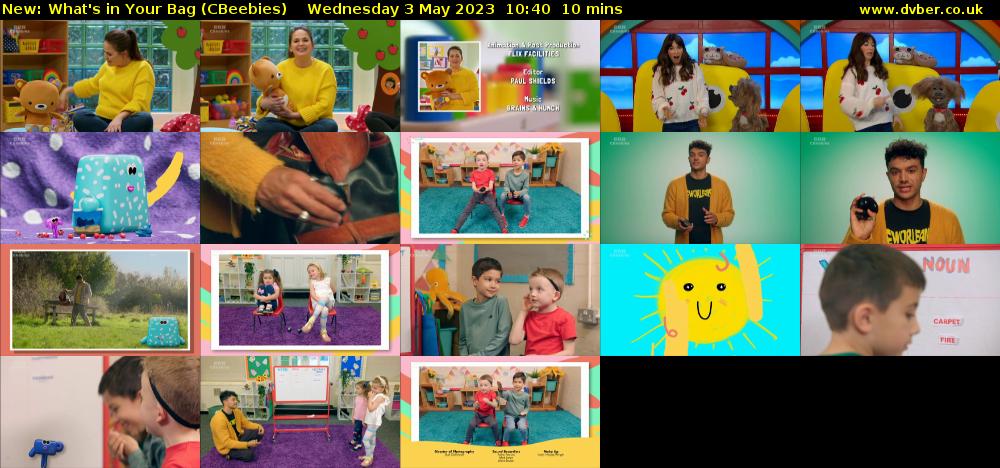 What's in Your Bag (CBeebies) Wednesday 3 May 2023 10:40 - 10:50