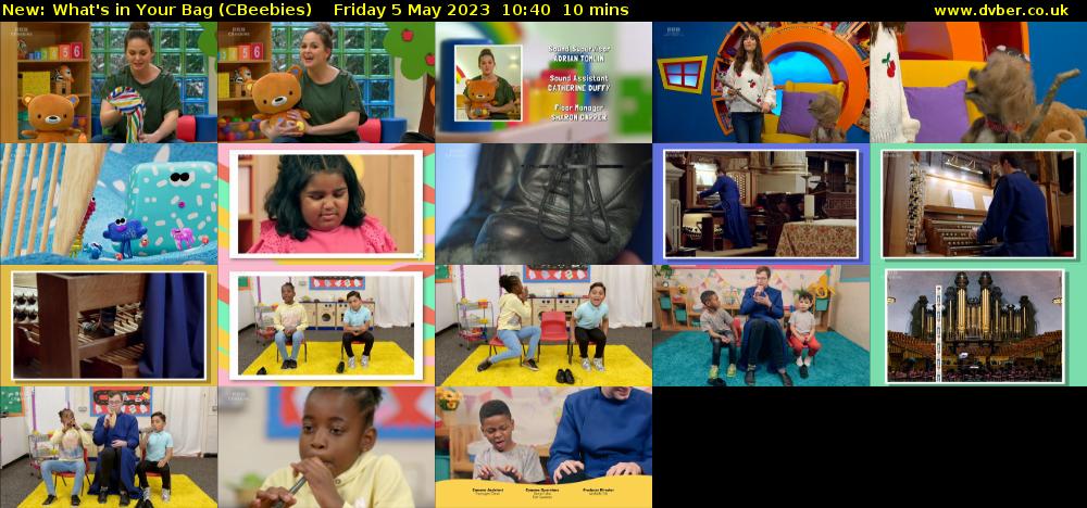 What's in Your Bag (CBeebies) Friday 5 May 2023 10:40 - 10:50