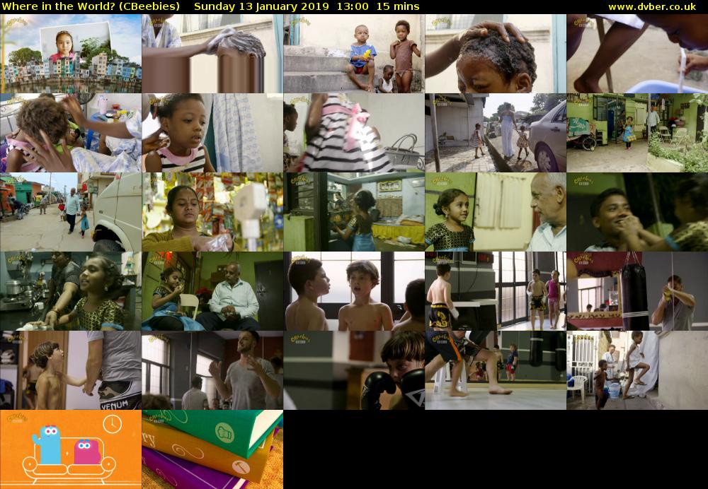 Where in the World? (CBeebies) Sunday 13 January 2019 13:00 - 13:15