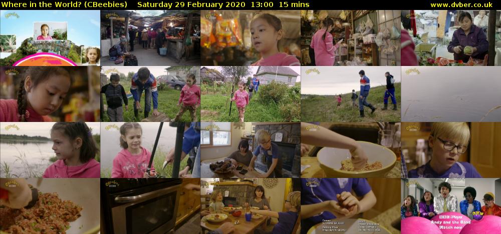 Where in the World? (CBeebies) Saturday 29 February 2020 13:00 - 13:15