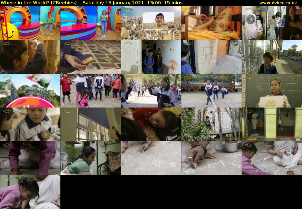 Where in the World? (CBeebies) Saturday 16 January 2021 13:00 - 13:15