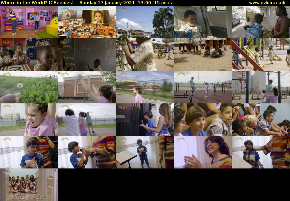 Where in the World? (CBeebies) Sunday 17 January 2021 13:00 - 13:15