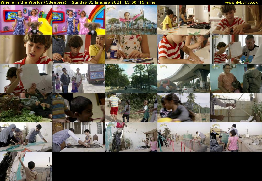 Where in the World? (CBeebies) Sunday 31 January 2021 13:00 - 13:15