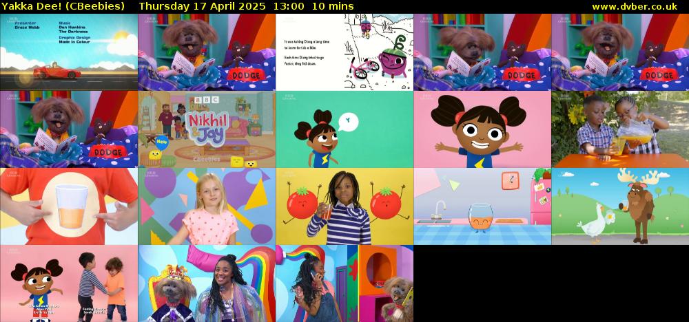 Yakka Dee! (CBeebies) Thursday 17 April 2025 13:00 - 13:10