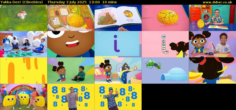 Yakka Dee! (CBeebies) Thursday 3 July 2025 13:00 - 13:10