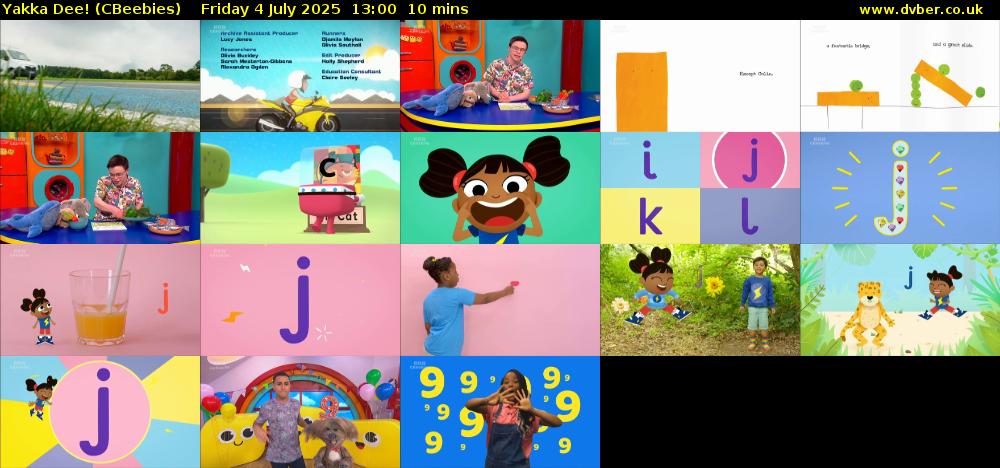 Yakka Dee! (CBeebies) Friday 4 July 2025 13:00 - 13:10